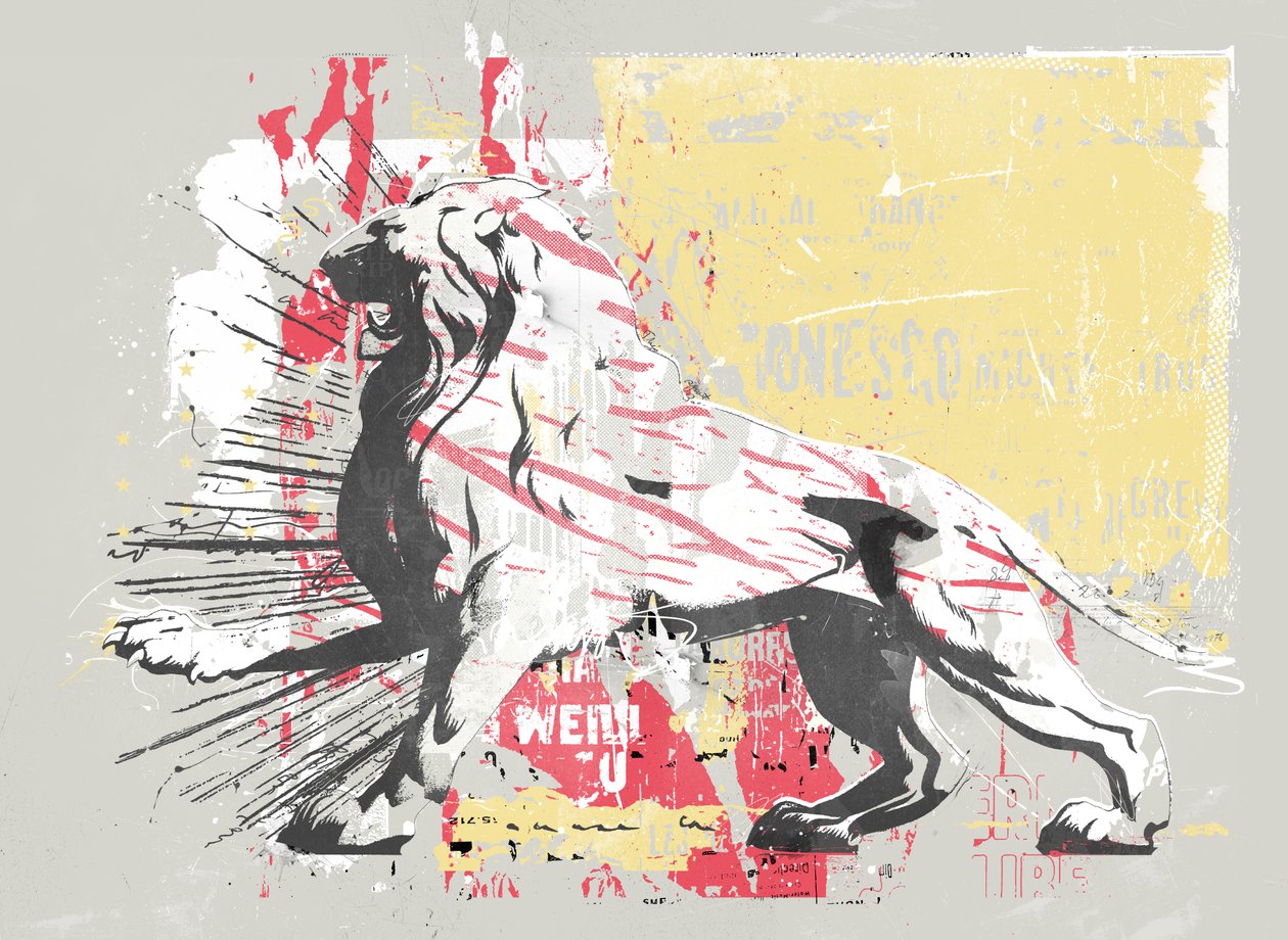 Hero Lion, 2014 (kollázs, vászon) alkotó: Teis Albers