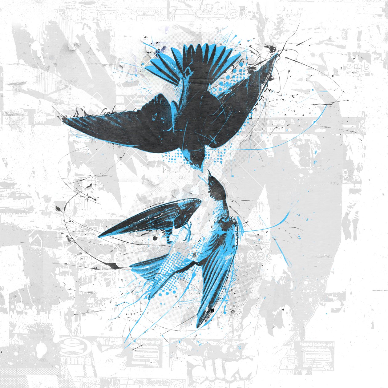 Spiraling Birds II, 2017 (kollázs, vászon) alkotó: Teis Albers