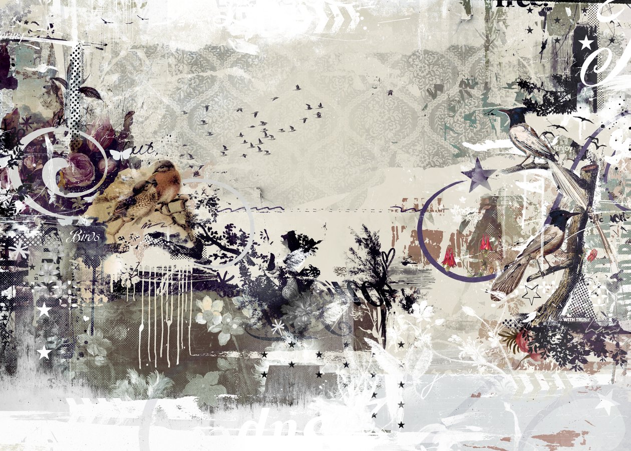 Tweeting Birds, 2015 (vegyes technika, vászon) alkotó: Teis Albers