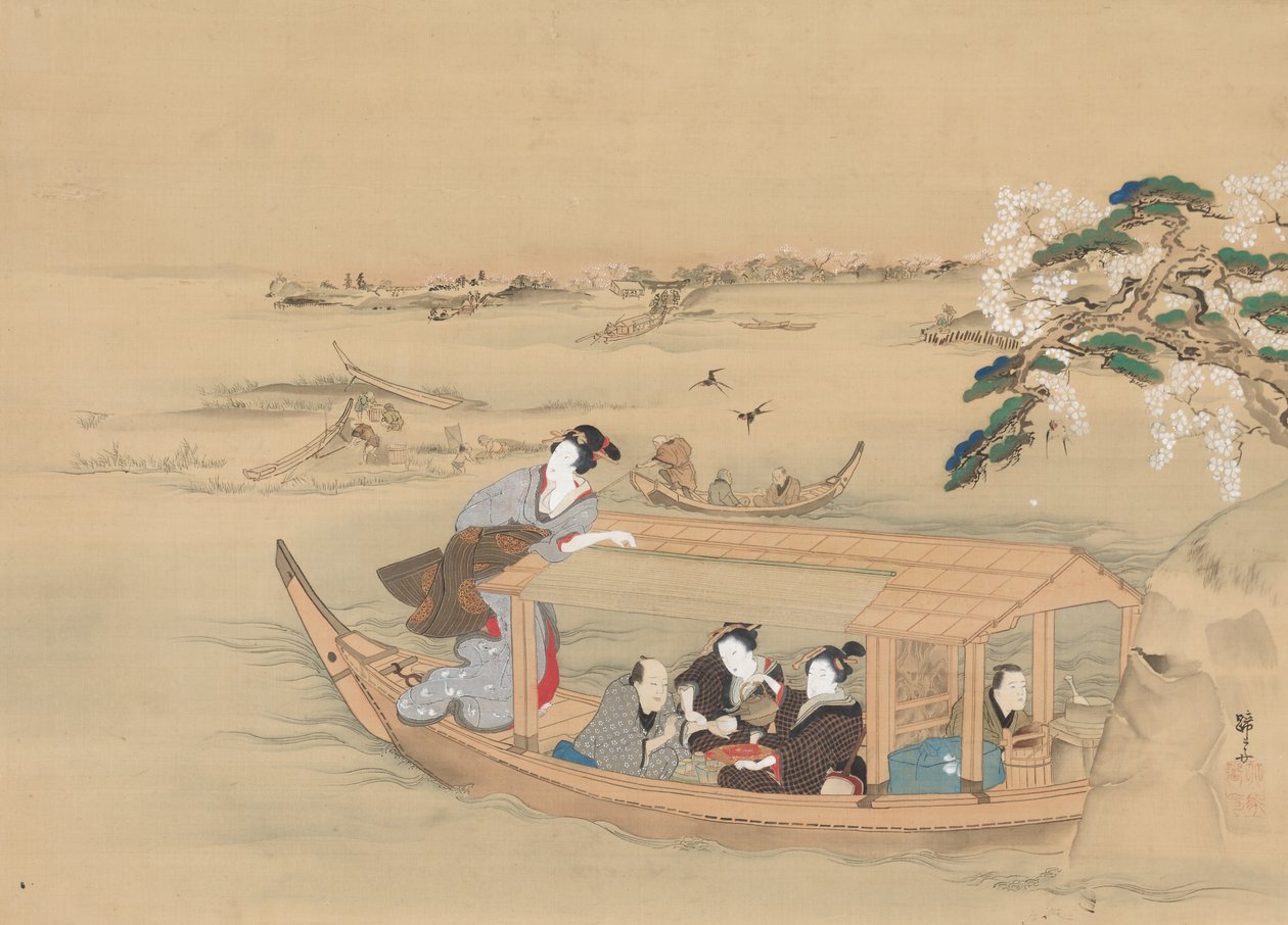 Hajó a Yoshiwarába, 1800-as évek. alkotó: Teisai Hokuba