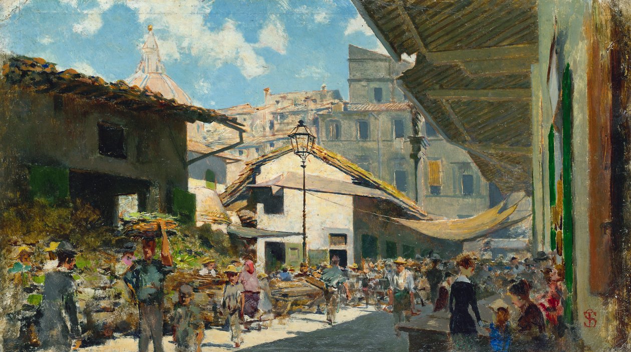 Régi piac, 1882-84 körül (olaj, karton) alkotó: Telemaco Signorini