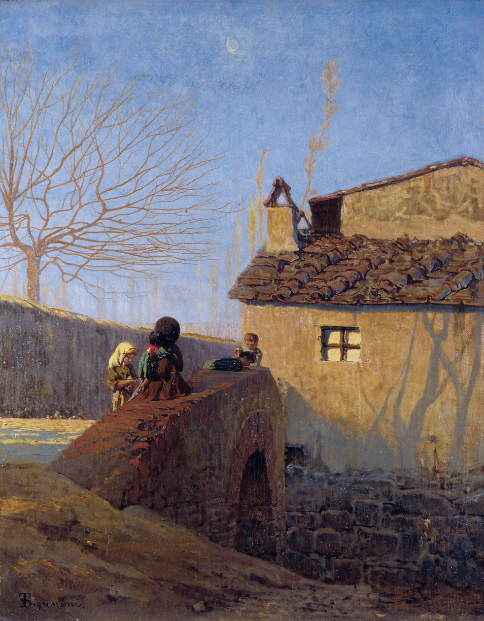 Piagentina. Az Affrico folyó feletti híd, 1861-62 körül (olaj, vászon) alkotó: Telemaco Signorini