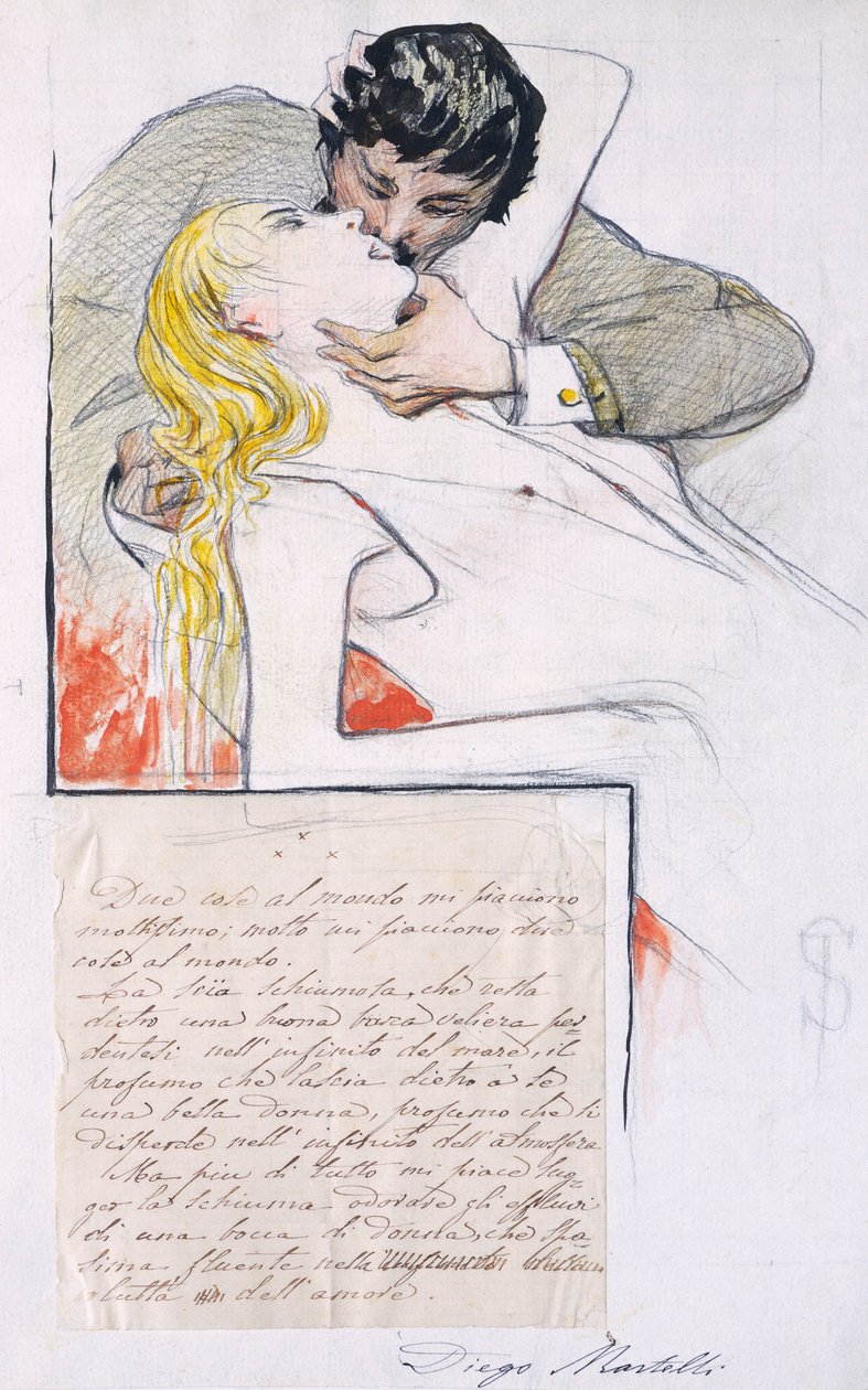 A csók, Telemaco Signorini (1835-1901) (rajz) alkotó: Telemaco Signorini
