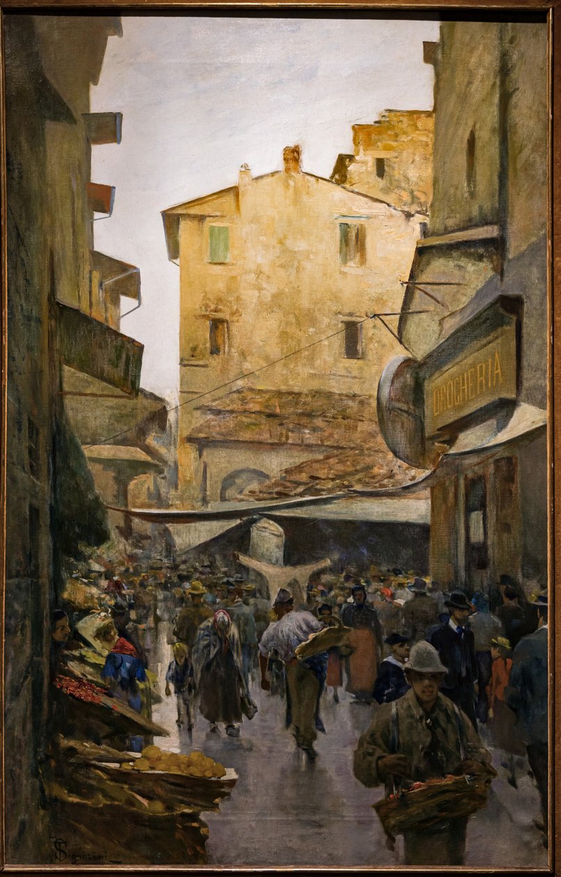 A régi piac a Degli Speziali utcából, 1882 körül (olaj, vászon) alkotó: Telemaco Signorini