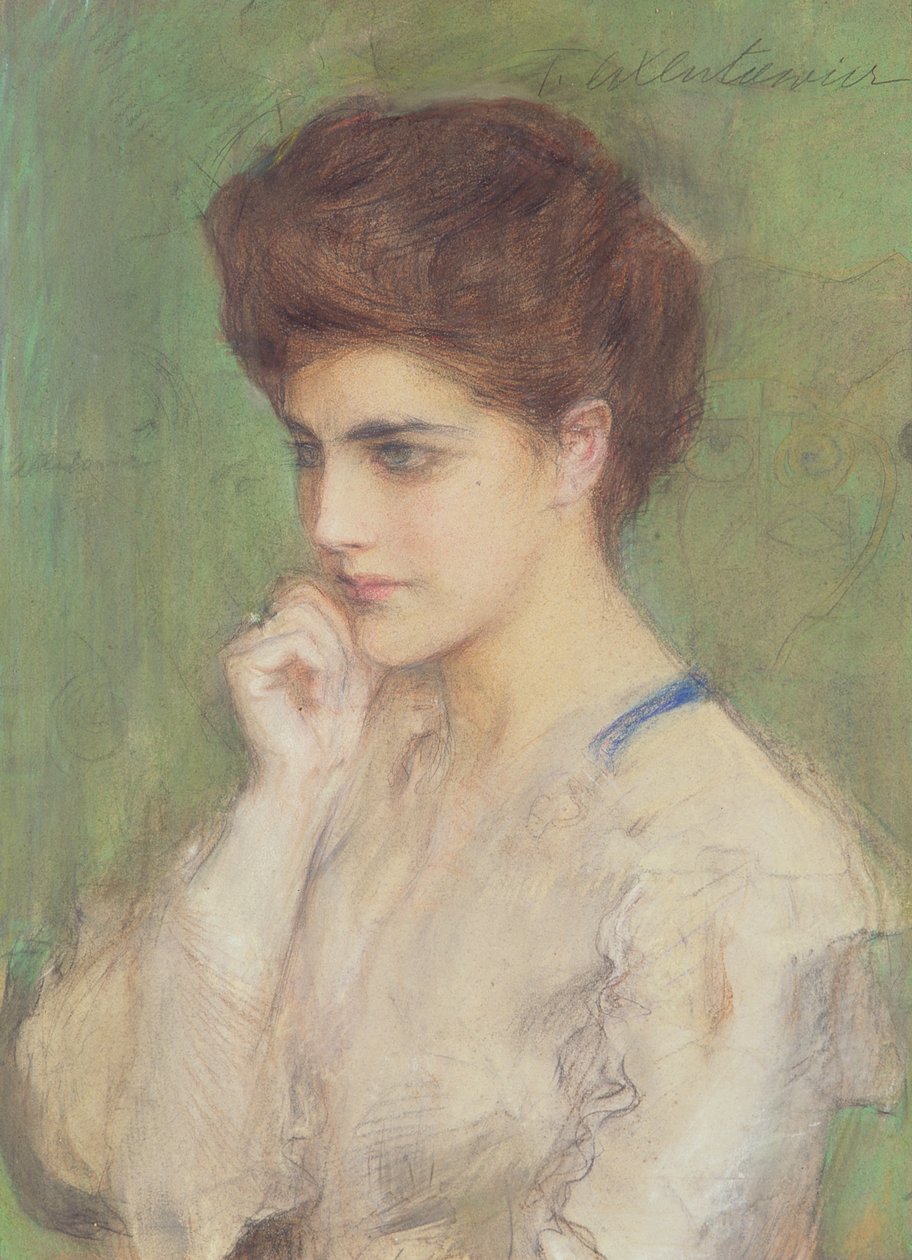 Gondolatba mélyedt nő, 1910 körül (pasztell, papíron) alkotó: Teodor Axentowicz