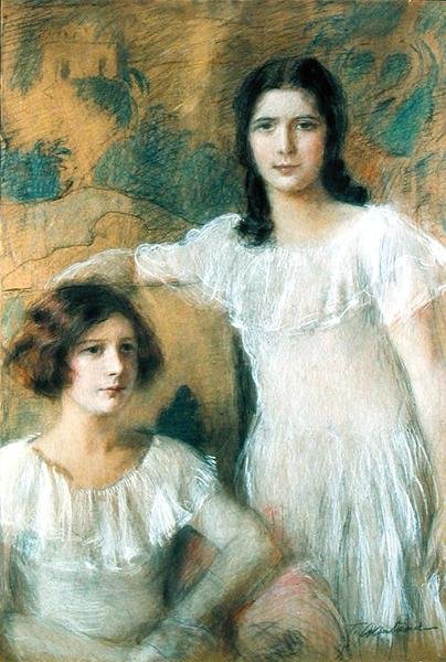 Két lány portréja, 1910 körül (pasztell a fedélzeten) alkotó: Teodor Axentowicz
