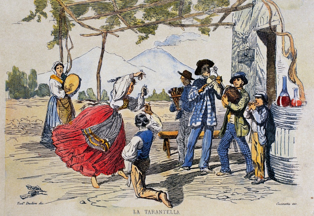 Nápolyi tarantella, metszet Teodoro Duclere (1814-1869) rajzából, Olaszország alkotó: Teodoro Duclere