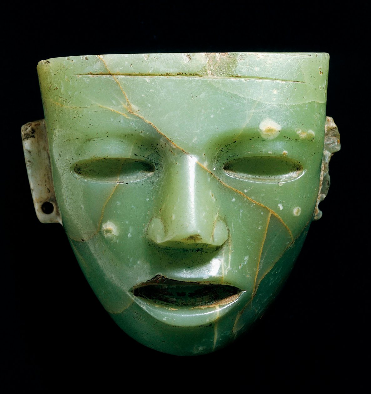 Jade maszk. Art Teotihuacan Mexikóból, körülbelül 250-600. Glyptic Inv. Gem 1921, 824. sz. Museo degli Argenti, Palazzo Pitti, Firenze alkotó: Teotihuacan Teotihuacan