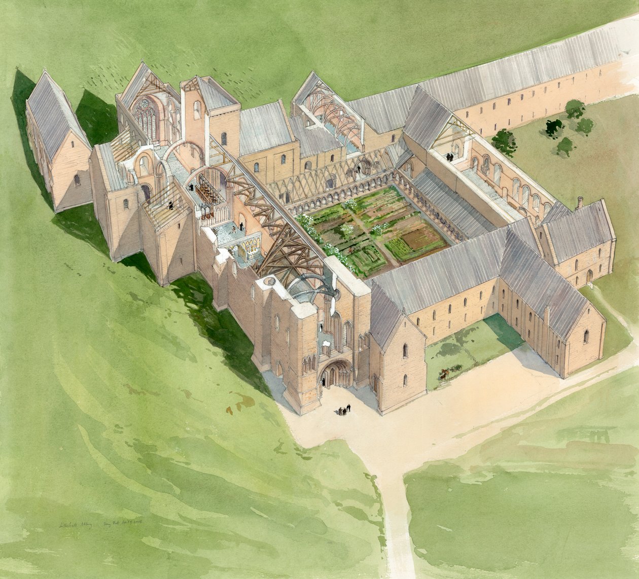 A Lilleshall Abbey légi felvétele, körülbelül 15. század vége, 1990-2010 alkotó: Terry Ball