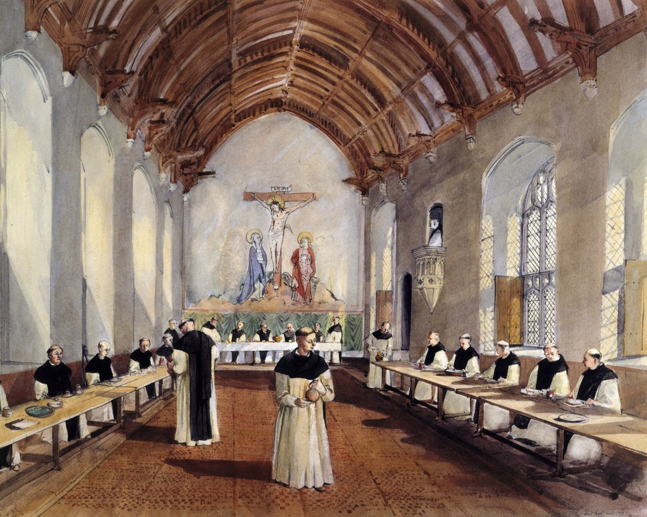 A Cleeve Abbey ciszterci kolostor refektóriumának rekonstrukciós rajza, 1991 alkotó: Terry Ball