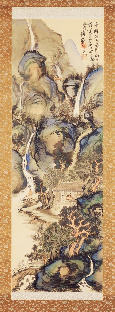 Kék-zöld táj, 1910-es évek eleje (Függő tekercs: tinta és szín selyemen) alkotó: Tessai Tomioka