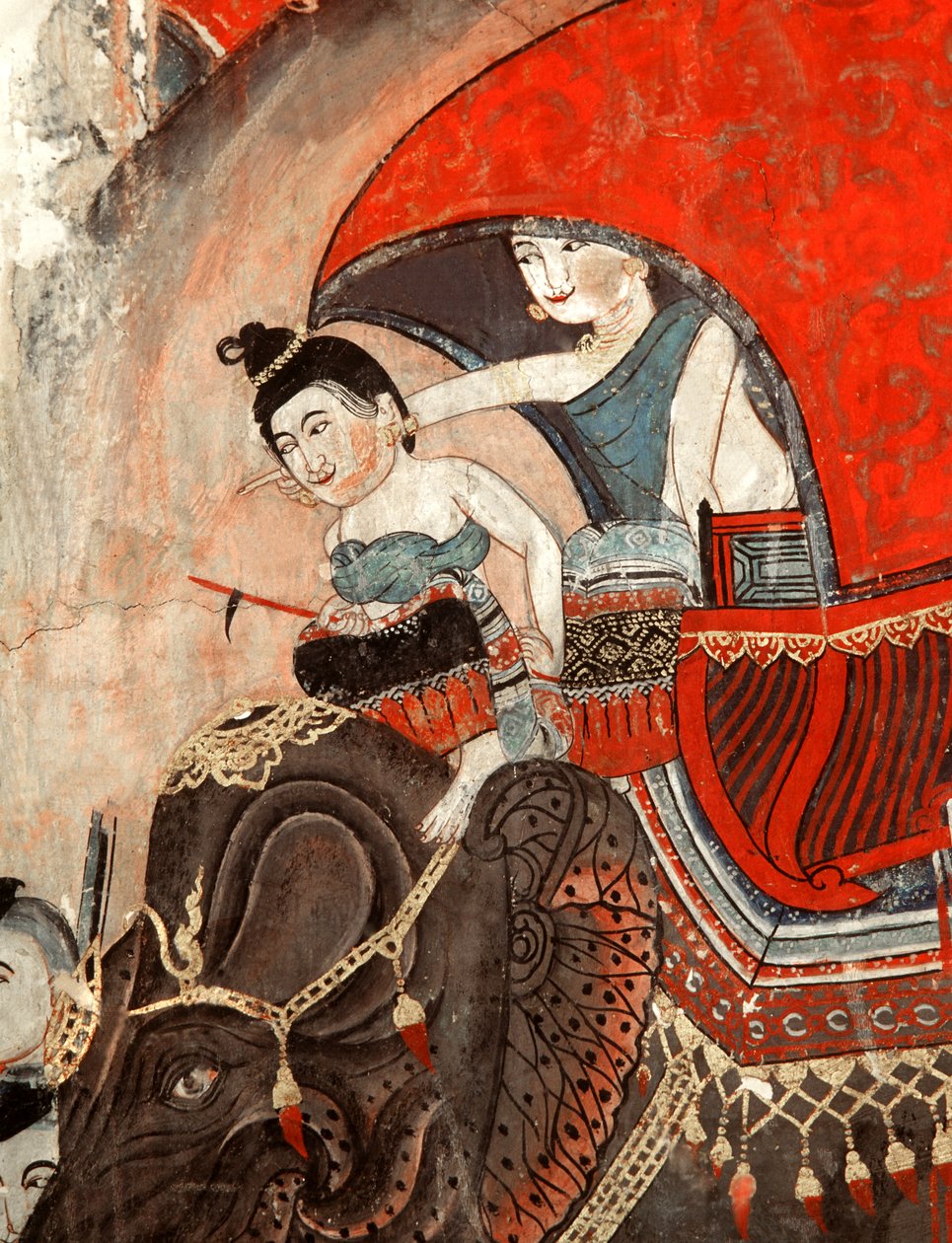 Egy elefánton lovagló hercegnő és kísérője (falfestmény) alkotó: Thai School