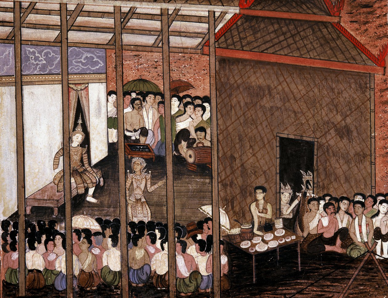 A tömeg színházi előadást néz (falfestmény) alkotó: Thai School