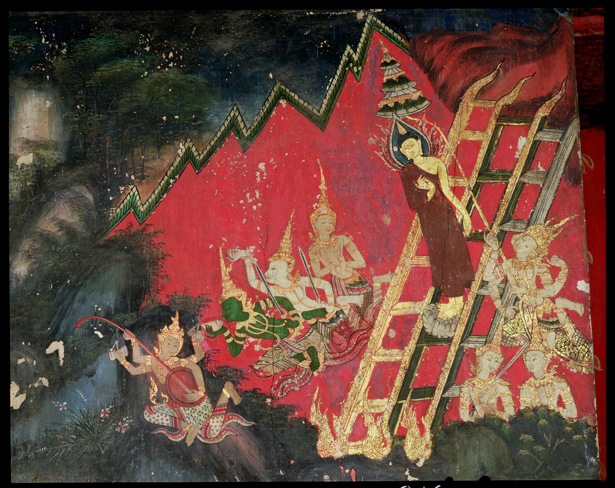 Buddha leszáll a mennyből (falfestmény) alkotó: Thai School