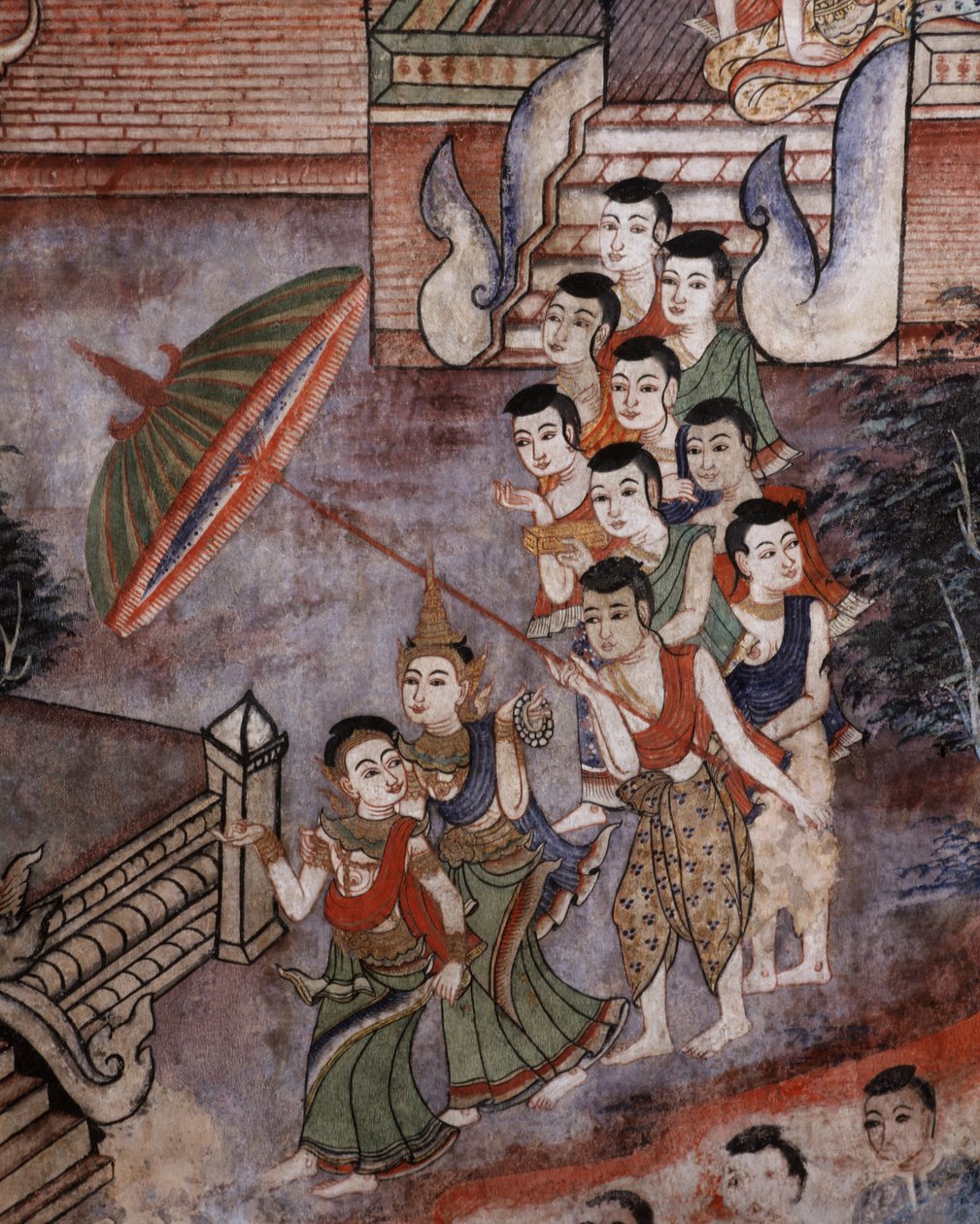 Részlet a Wat Phra Singh falfestményéről alkotó: Thai School