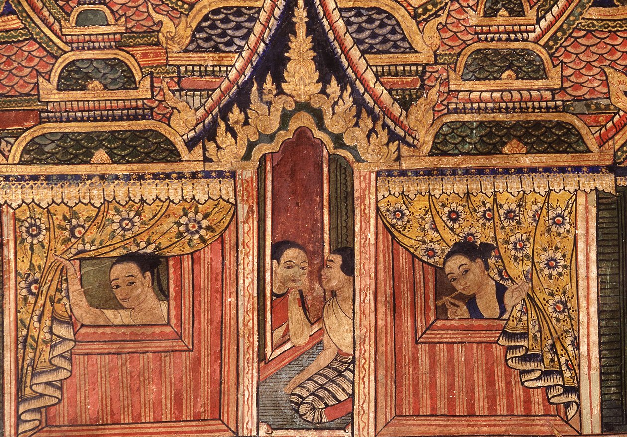 Részlet a Wat Phra Singh falfestményéről alkotó: Thai School