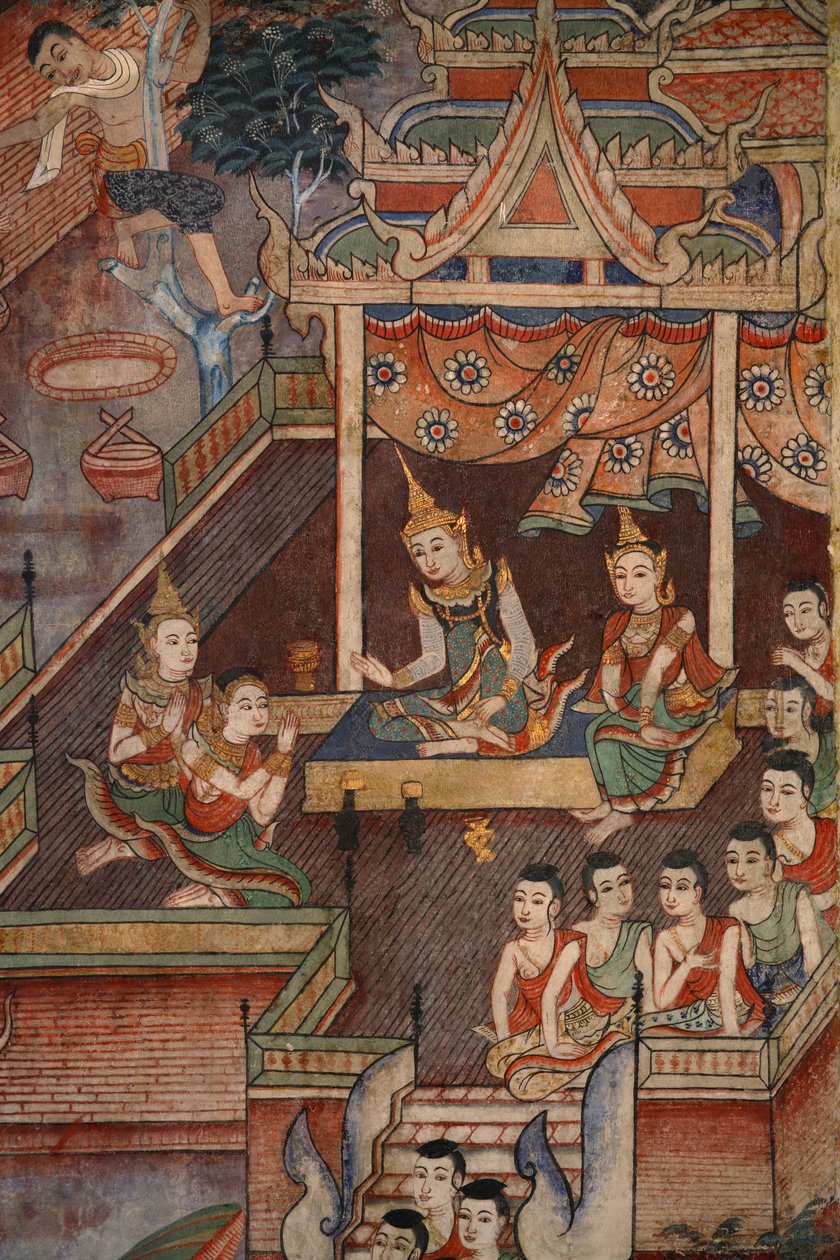 Részlet egy falfestményről a Viharnban, a Wat Phra Singhben alkotó: Thai School