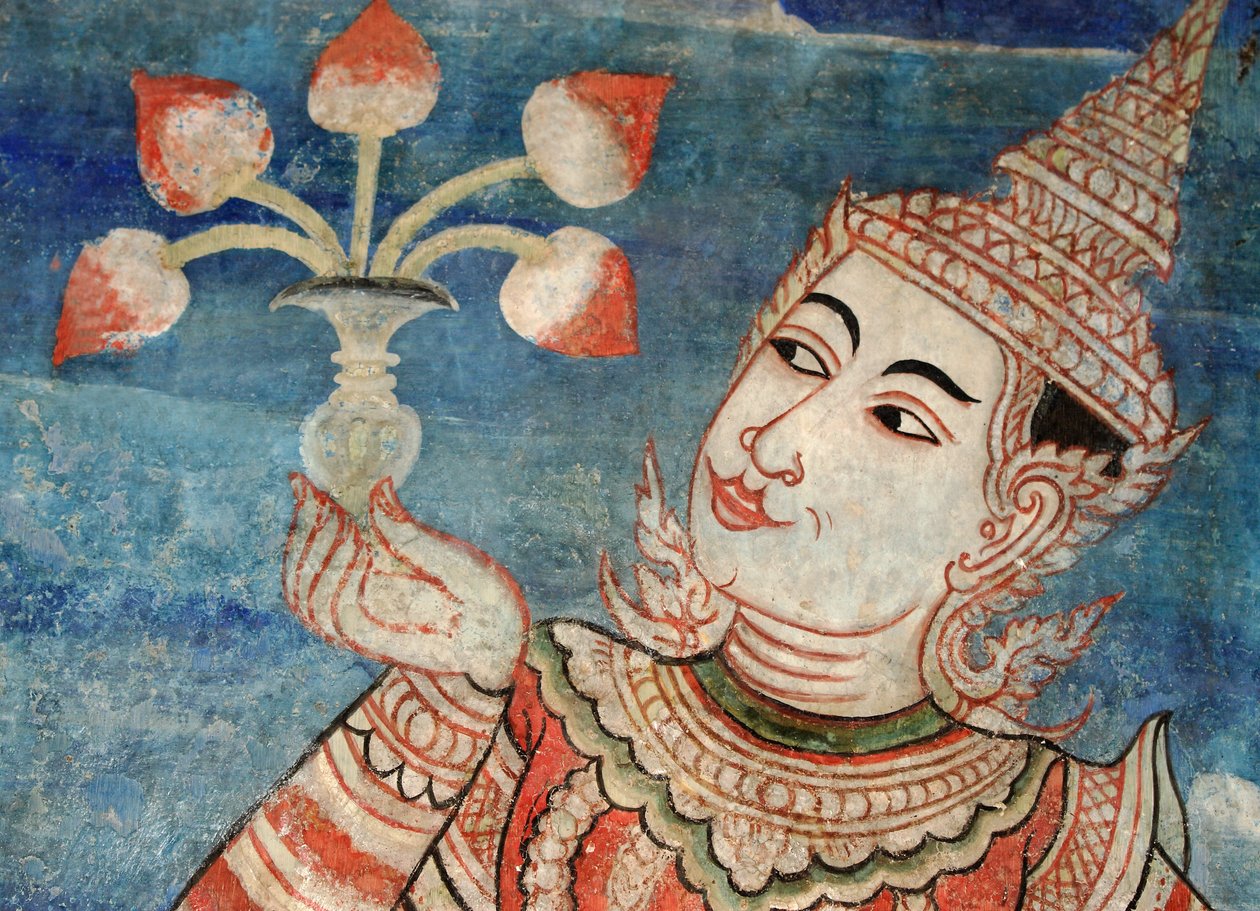 Részlet egy falfestményről a Viharnban, a Wat Phra Singhben alkotó: Thai School
