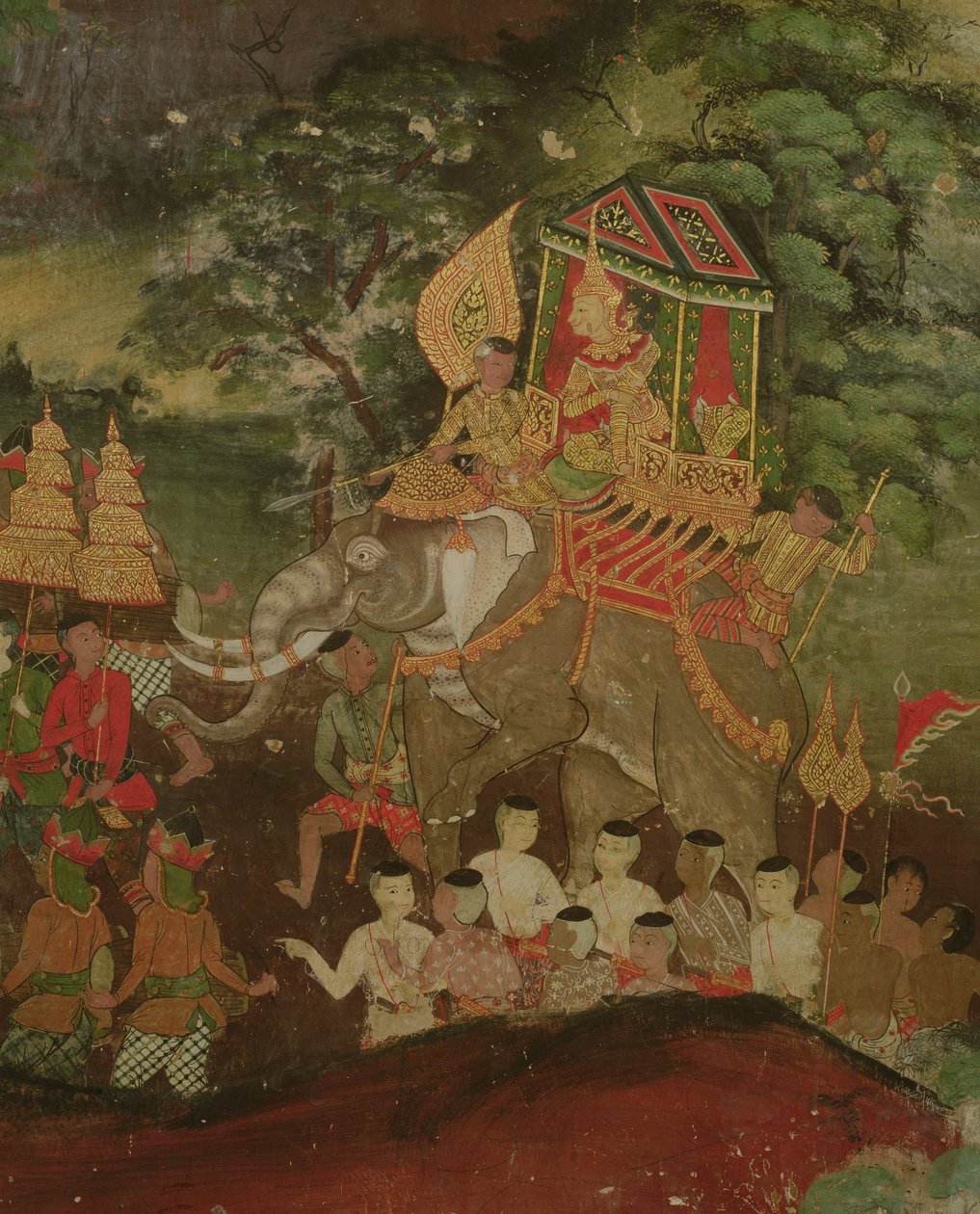 Sanjaya király egy elefánton, Wat Suwannaram, Dhonburi, 1831 alkotó: Thai School
