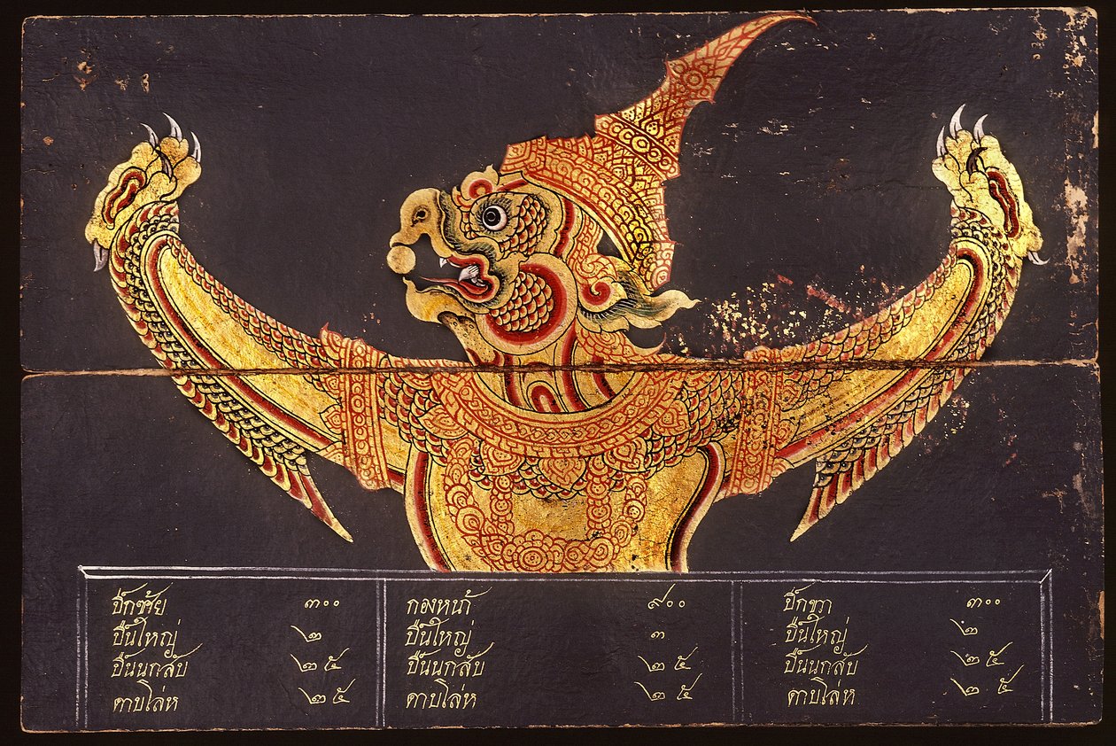 Egy thai katonai művészetről szóló kézirat levele, amely egy Garuda képét ábrázolja, 1815 (wc papíron) alkotó: Thai School