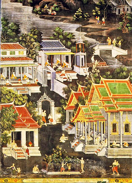 A szerzetesek élete, Wirharn Sasada, Wat Bowonniwet Vihara, Bangkok (freskó) alkotó: Thai School