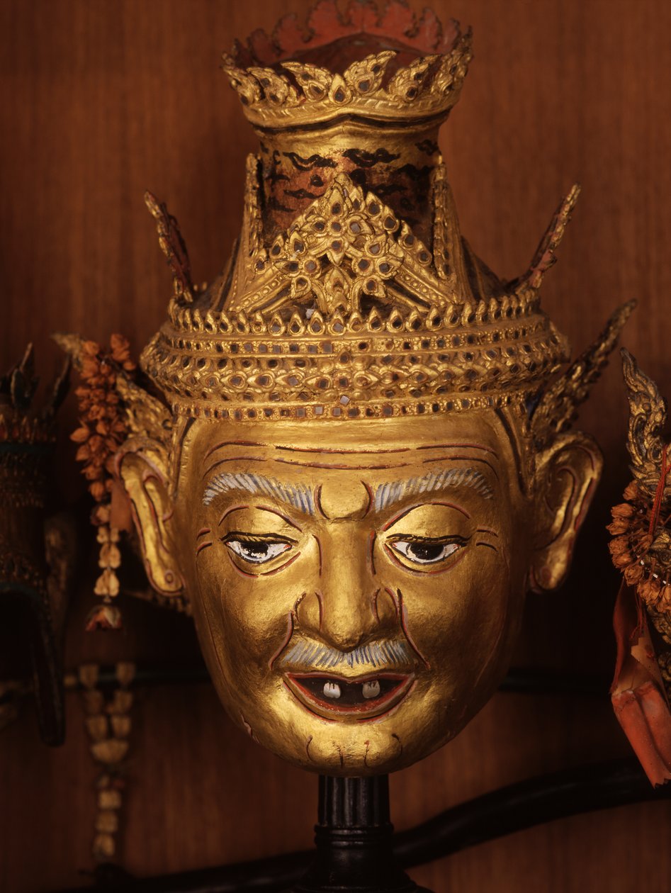 Reshi vagy remete maszkja a Khon színházhoz (fém) alkotó: Thai School