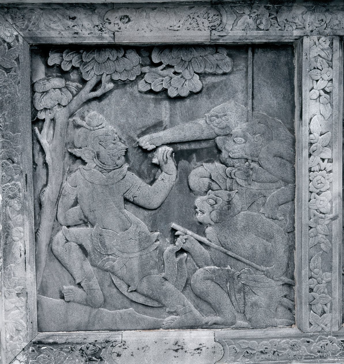 A Ramakient (Ramayana) ábrázoló domborművek sorozatának egyike alkotó: Thai School