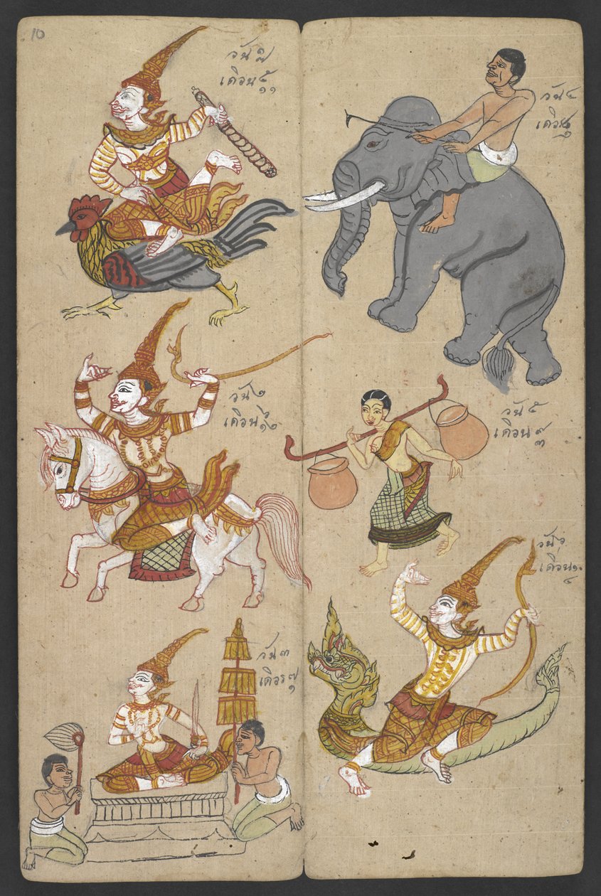 Vagy 16455 f.10r, Állatok a zodiákusból, Phrommachatból (pergamen) alkotó: Thai School