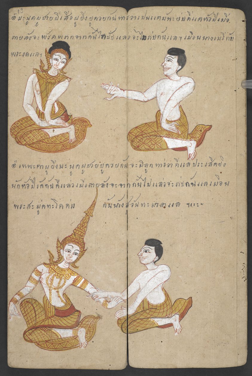 Vagy 16455 f.19r, Párok szerencsés és szerencsétlen kombinációi, a Phrommachattól (pergamen) alkotó: Thai School