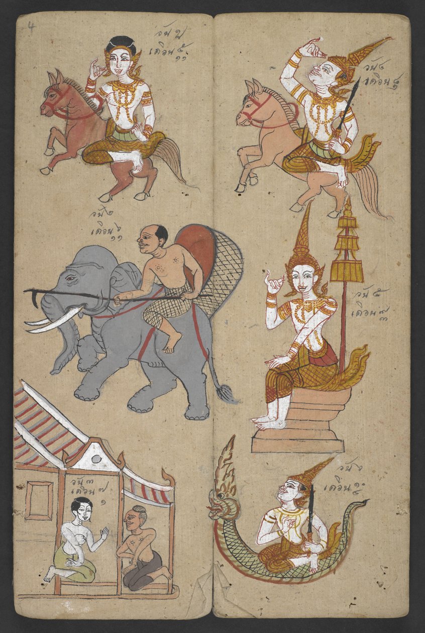 Vagy 16455 f.4r, Animals from the Zodiac, from Phrommachat (pergamen) alkotó: Thai School