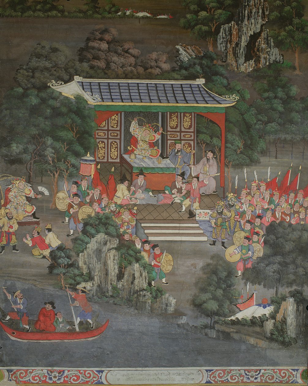 Kínai hatású jelenet, Sala Geng, Wat Bowonniwet Vihara, Bangkok alkotó: Thai School