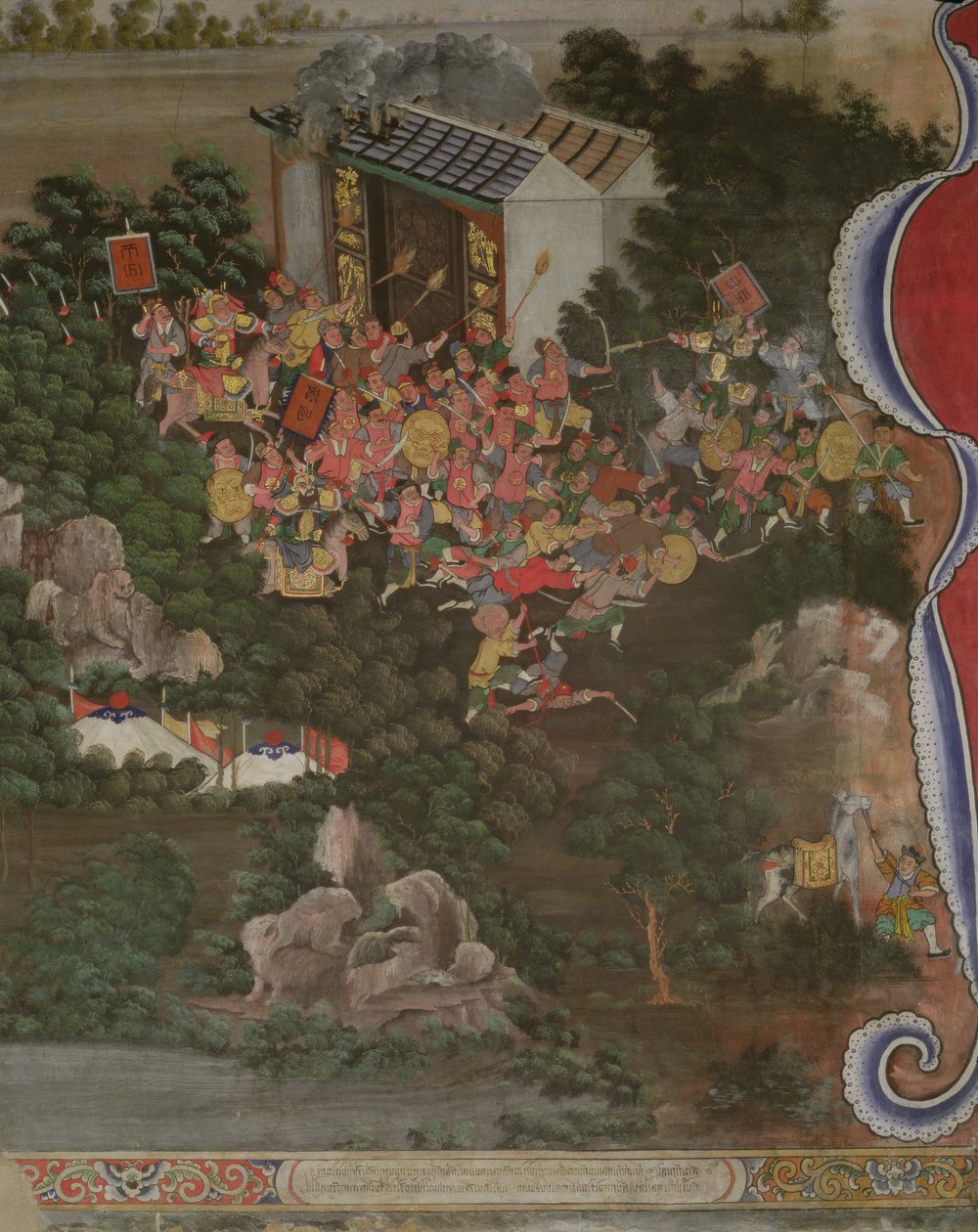 Kínai hatású jelenet, Sala Geng, Wat Bowonniwet Vihara, Bangkok alkotó: Thai School