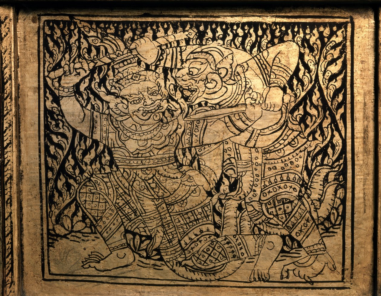 THAI ART: Ramayana egy epizódja. Könyvszekrény, Bangkok stílusban alkotó: Thai School