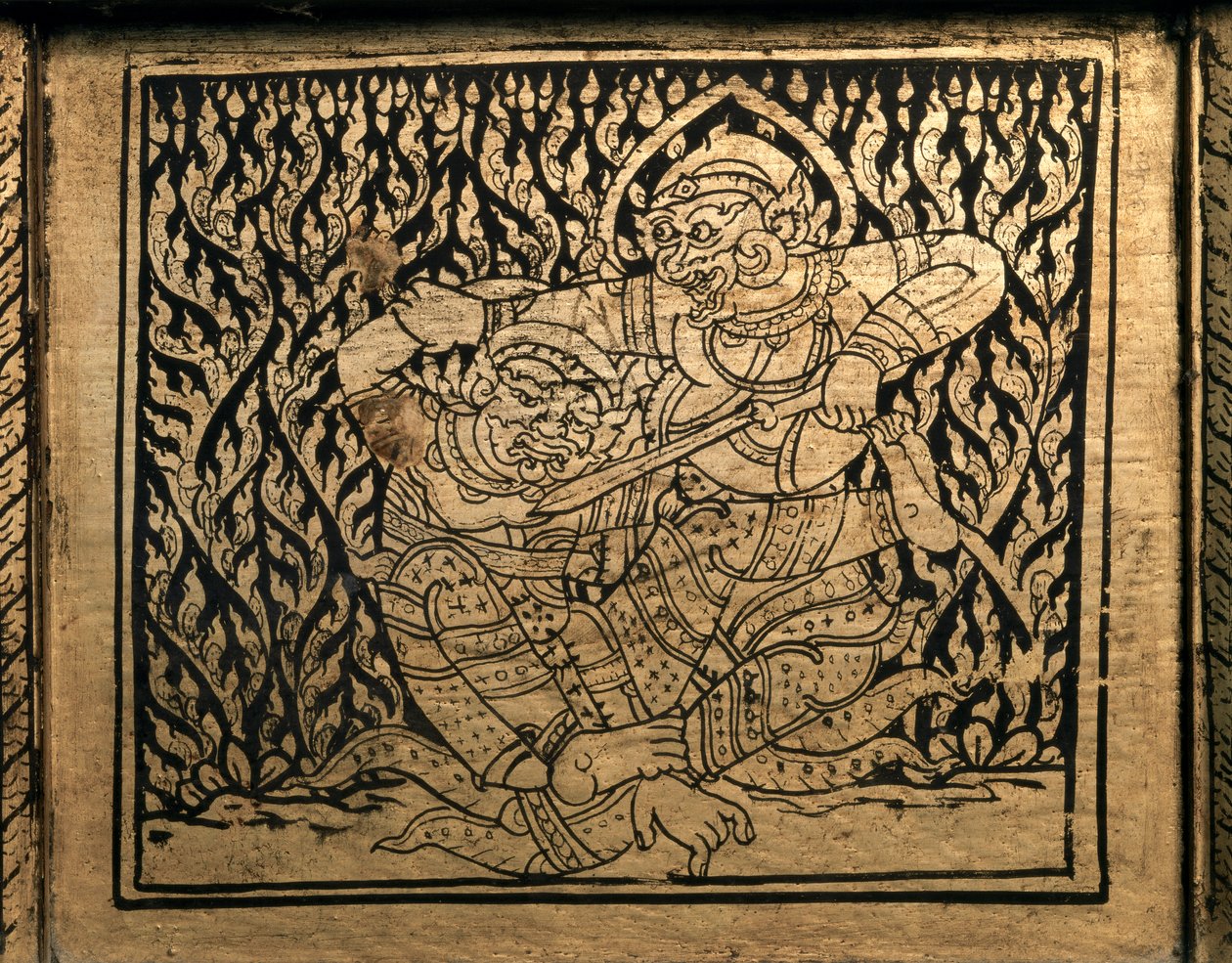 THAI ART: Ramayana egy epizódja. Könyvszekrény, Bangkoki stílus. alkotó: Thai School