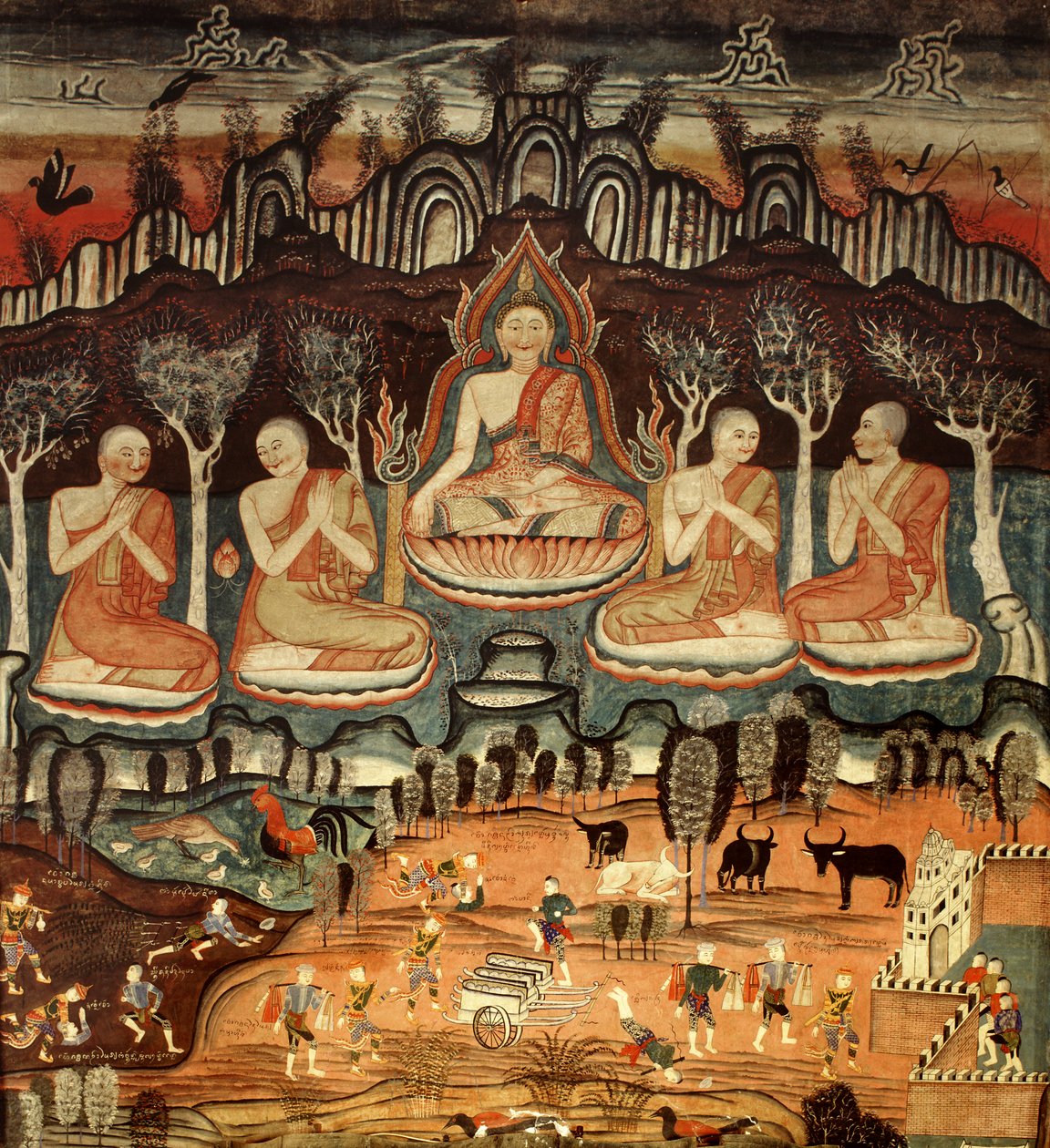 Az első prédikáció és Khattana Kuman Jataka, 1867 alkotó: Thai School