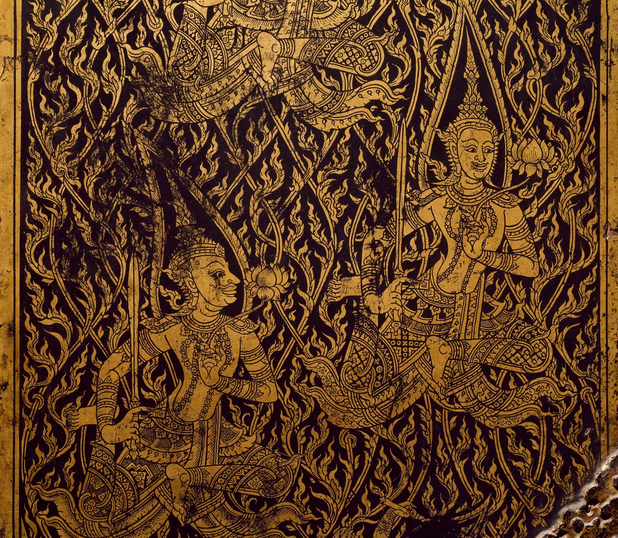Szutra szekrény, faragott és lakkozott fa, Bangkokból, Thaiföldről, Detail, Thai Civilization, 19. század eleje alkotó: Thai School