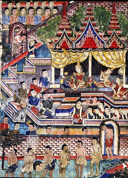 Wiharn Laikarn, epizód a Jataka Sang Thongból (freskó) alkotó: Thai School