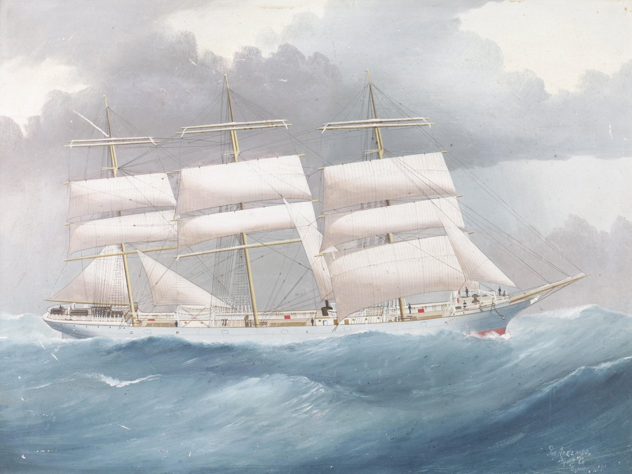 A háromárbocos Brynymor hajó a tengeren alkotó: The Adelaide Photo Co. Manner of Reginald Arthur Borstel
