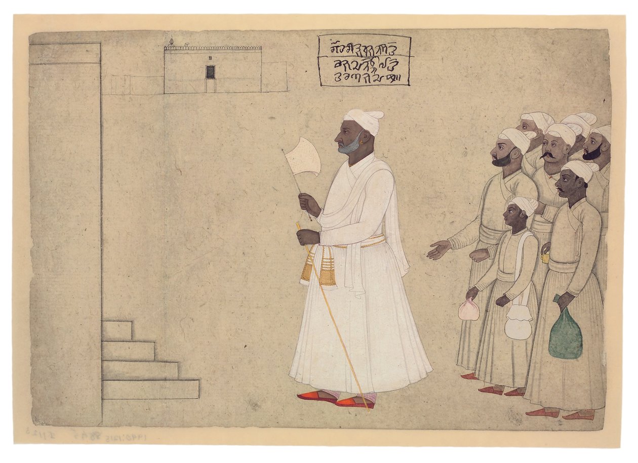 Pandit Hari Saran egy palotához közelít, 1755-60 körül (átlátszatlan wc és arany a papíron) alkotó: The Family of Nainsukh