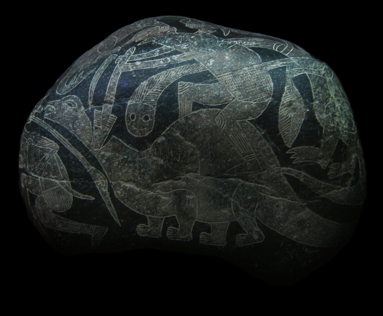 Az ica kő. Egy férfi megöl egy dinoszauruszt. alkotó: The Ica stones.