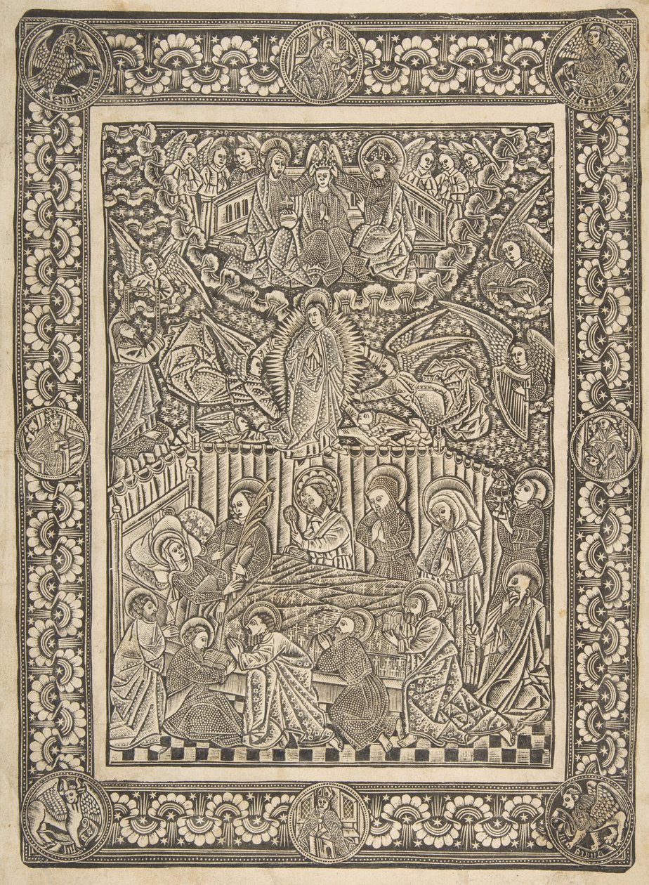 A Szűz halála, mennybemenetele és megkoronázása, kb. 1470-85. alkotó: The Master of the Mountainlike Clouds
