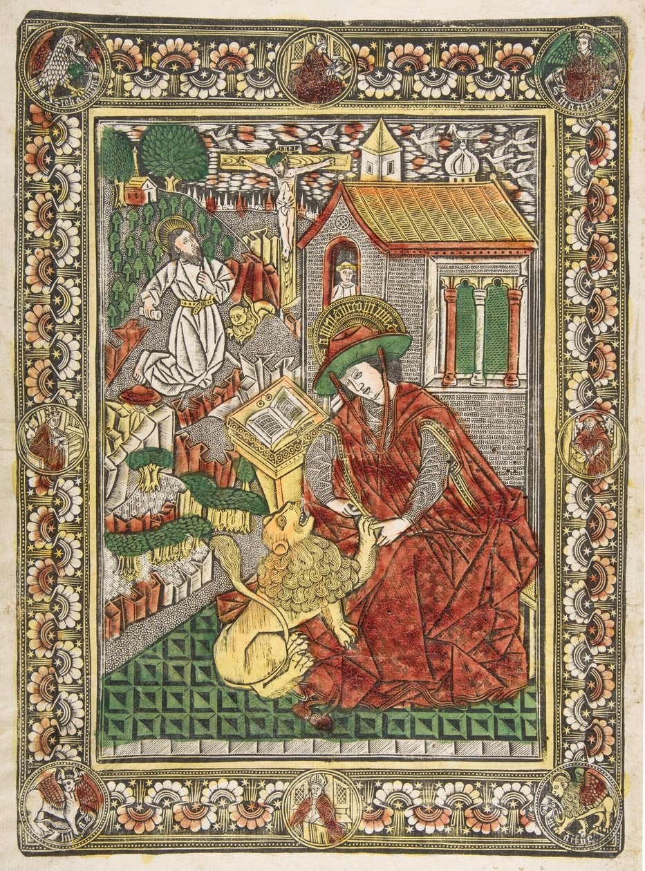 Szent Jeromos a bűnbánatban és mint tudós Tövis eltávolítása az oroszlánmancsról Sch..., kb. 1470-85. alkotó: The Master of the Mountainlike Clouds