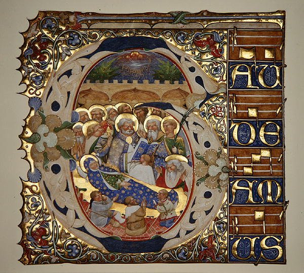 Marlay Cutting IT.18 Szűz elszenderedése, a velencei muranói Santa Mattia graduáljából, 1450 körül (aranylevél és tempera pergamenen) alkotó: The Master of the Murano Gradual