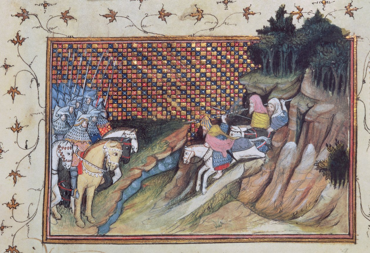 Harl 1319 f.9 MacNamara, az ír törzsfőnök, hogy Gloucester grófjával tárgyaljon, a "Histoire du Roy d