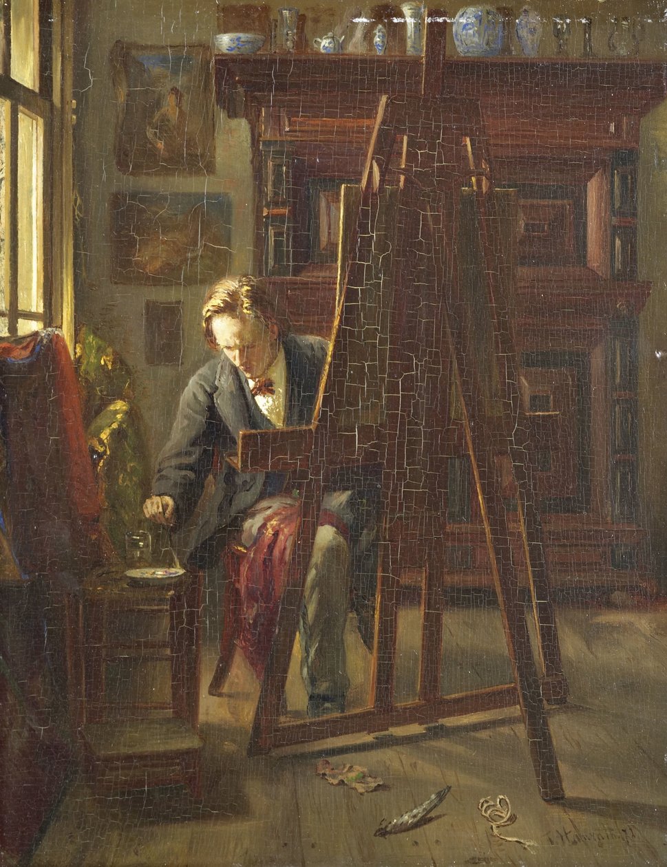 A művész George Jan Hendrik Poggenbeek műtermében alkotó: Theo Hanrath