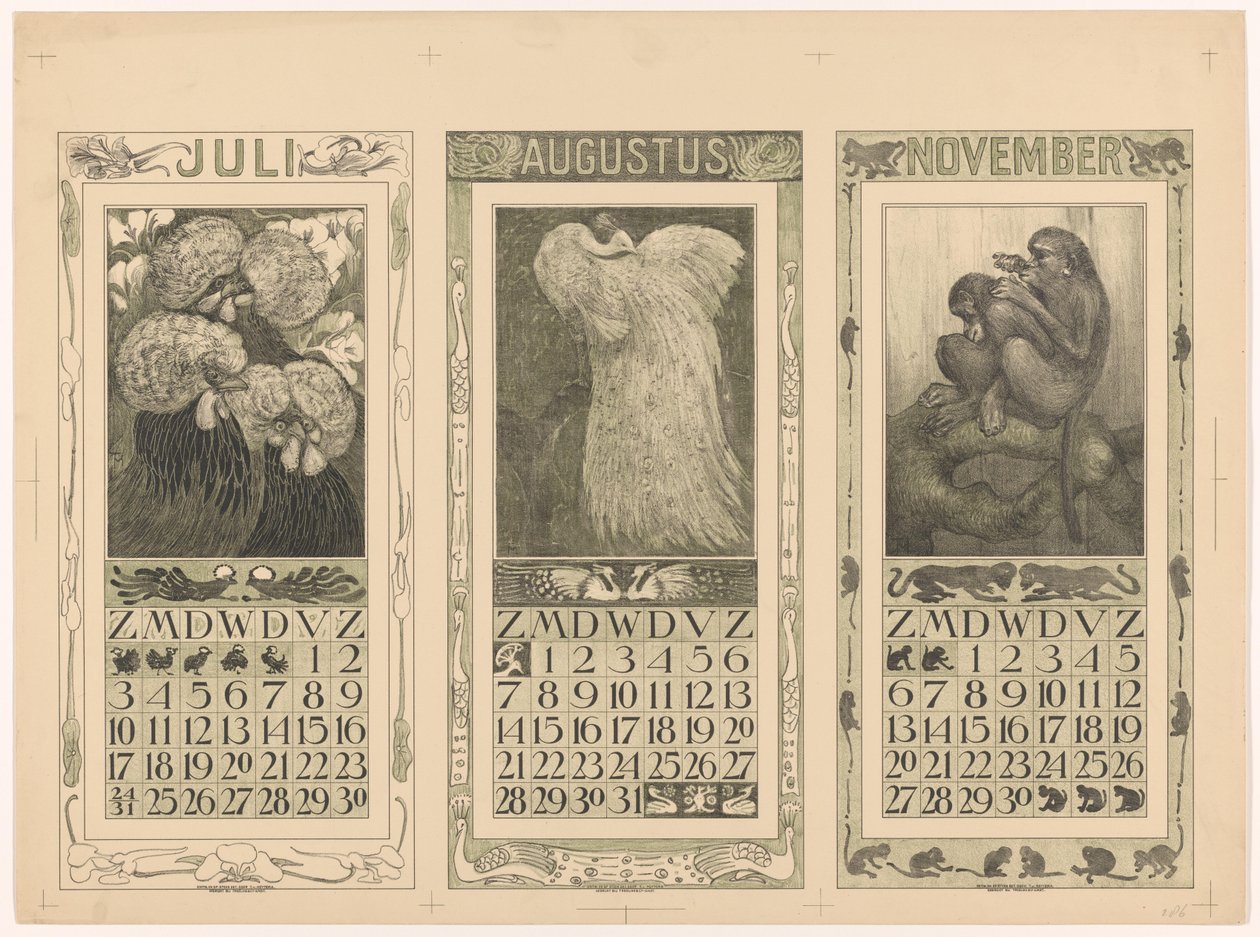1910. júliusi, augusztusi és novemberi naptárak alkotó: Theo van Hoytema