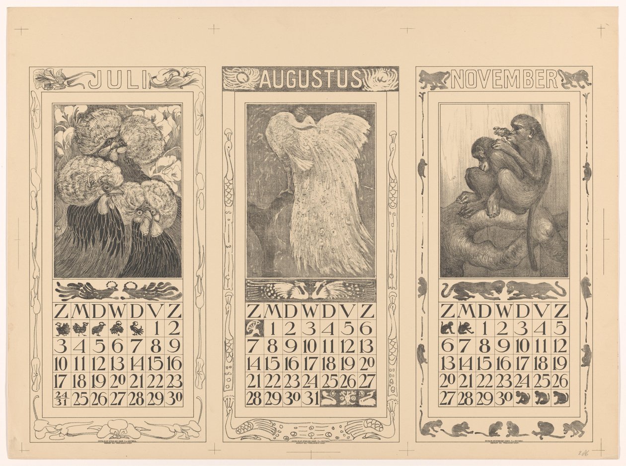 1910. júliusi, augusztusi és novemberi naptárak alkotó: Theo van Hoytema