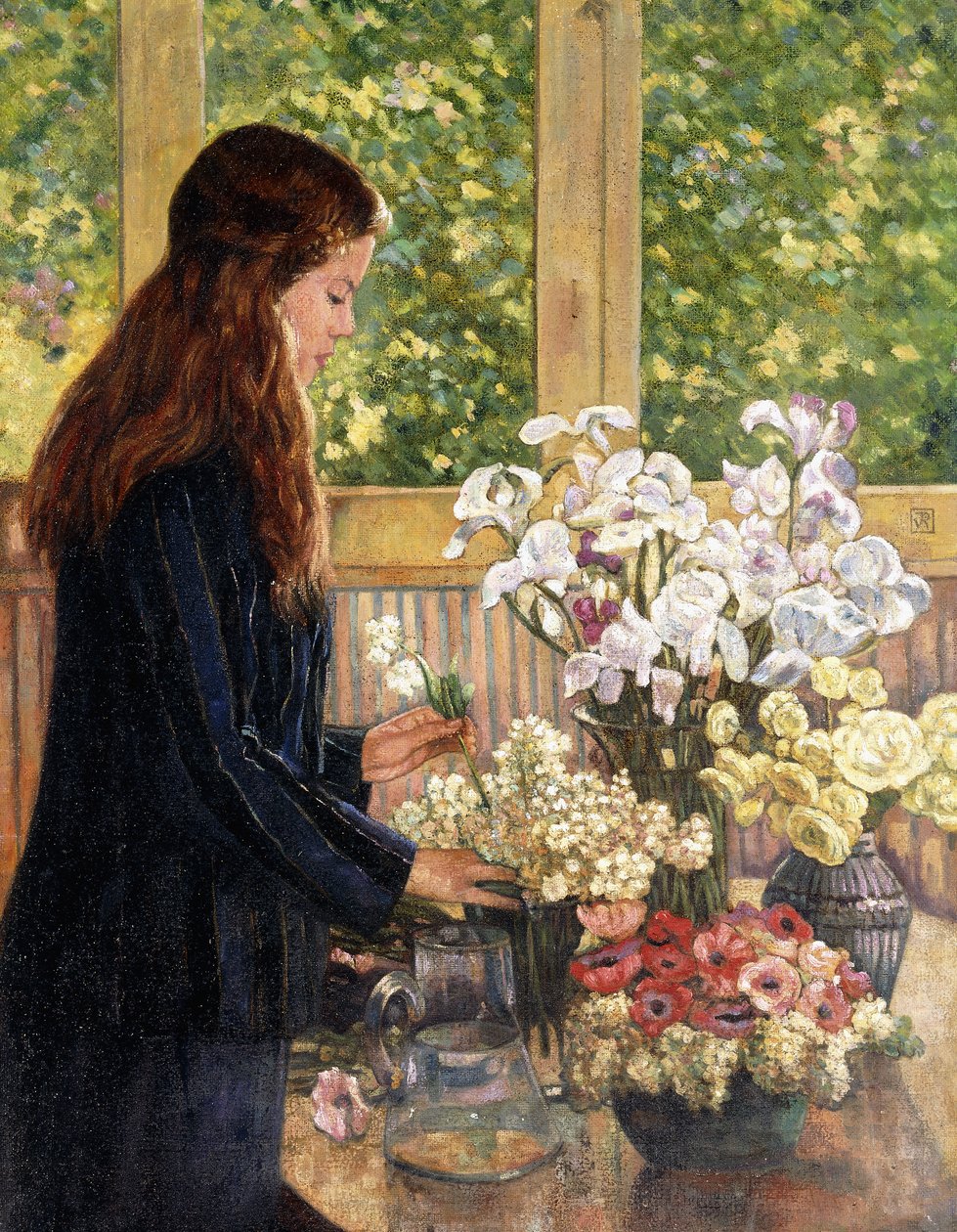 Fiatal lány virágvázákkal, alkotó: Théo van Rysselberghe