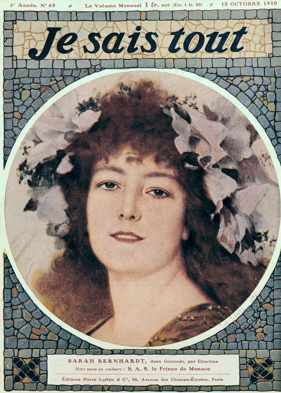 Sarah Bernhardt (1844-1923) a Gismondában, Victorien Sardou (1831-1908) a „Je Sais Tout” címlapján, 1910. október 15. alkotó: Theobald Chartran