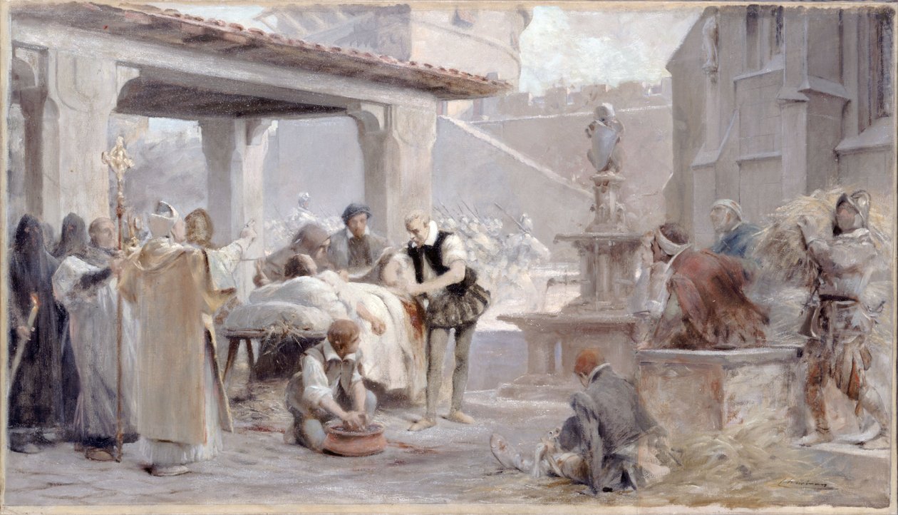 A Sorbonne lépcsőház vázlata: Ambroise Paré Metz ostrománál, 1888 körül (ceruza, olaj, vászon) alkotó: Theobald Chartran